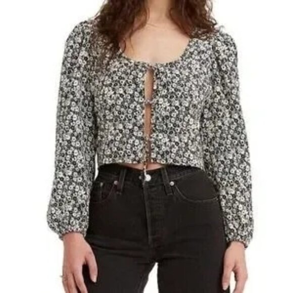 Levi's Embry Black Floral Puff Sleeve Blouse - Picture 1 of 5